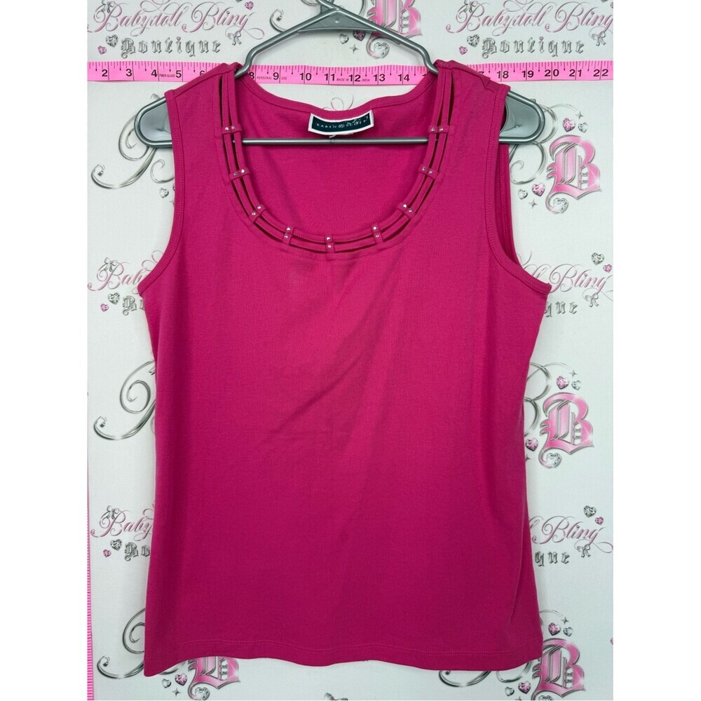 Karen Scott rhinestone Hot Pink Sleeveless Tank with Beaded Neckline